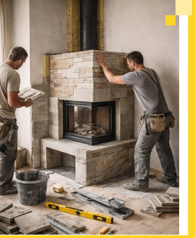 Угловые камины под ключ проект, монтаж и отделка в Раменском