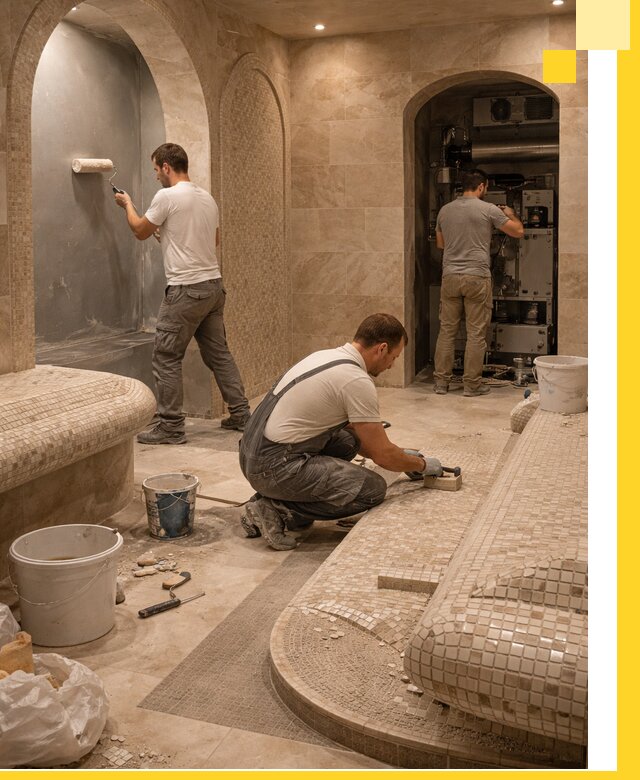 Строительство бани с хамамом и бассейном под ключ в Раменском