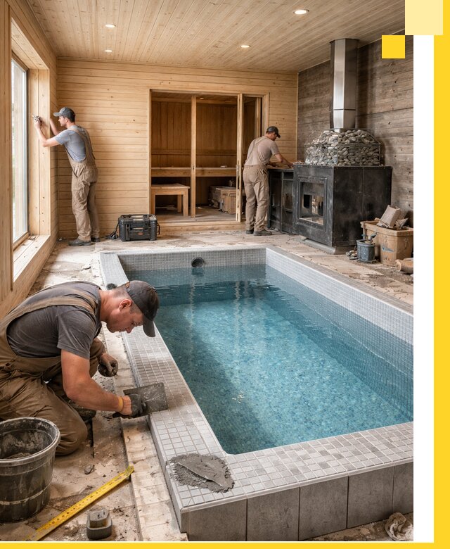 Проект бани с бассейном и сауной в Раменском под ключ