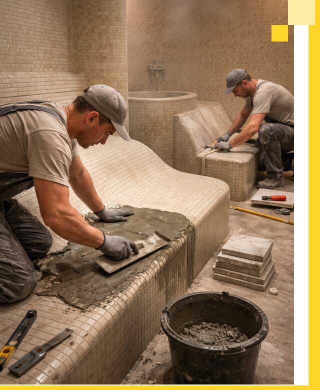 Лежаки для хамама под ключ в Раменском, проект и монтаж