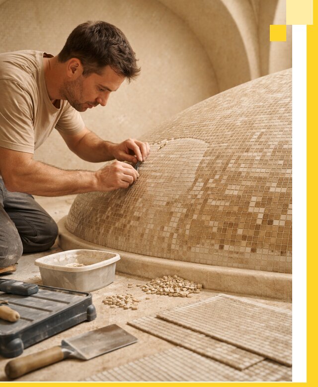 Профессиональная укладка мозаики для хамама под ключ в Раменском